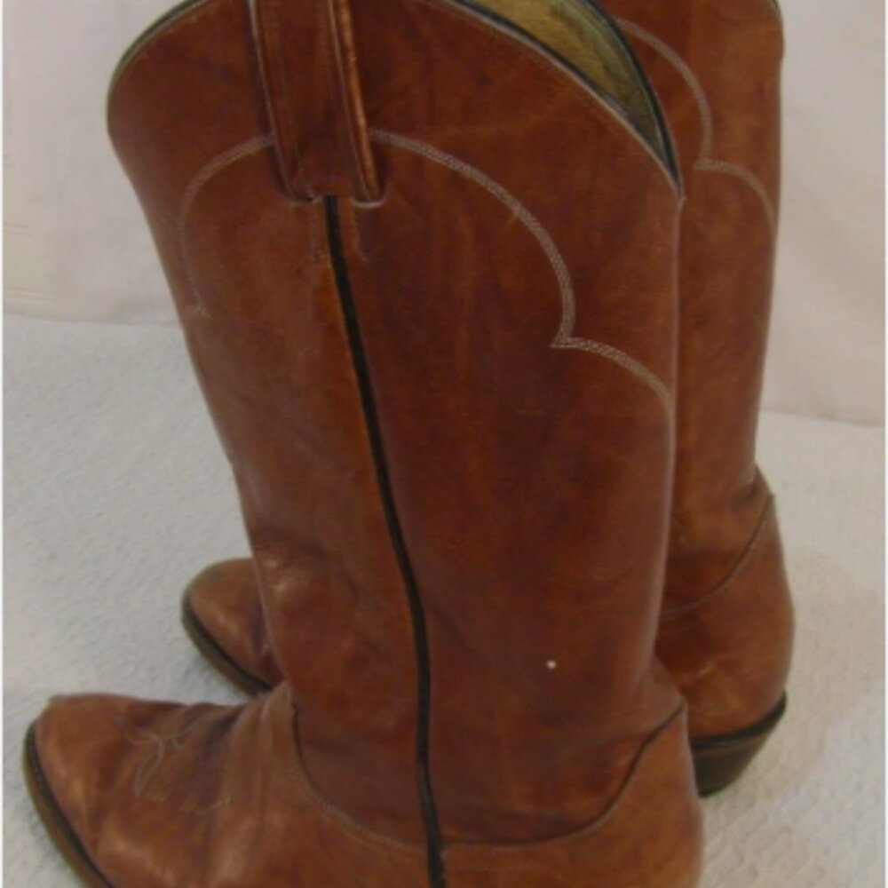 MENS TONY LAMA EL PASO AUTHENTIC LIGHT BROWN LEATHER sz10D COWBOY BOOTS NM 33024 - Picture 4 of 12
